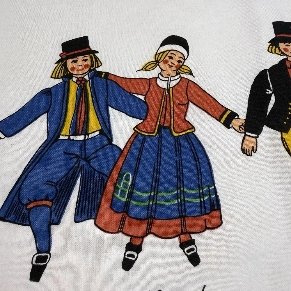 Vintage Roso Handtryck Sweden Tablecloth Folk Costume 100% Cotton 33in Swedish
